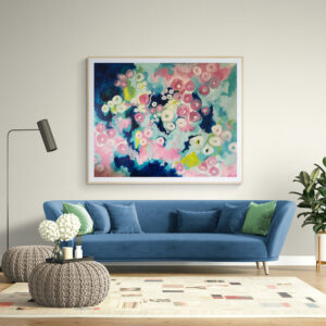 the garden acrylic painting janet bright Canadian art pink blue